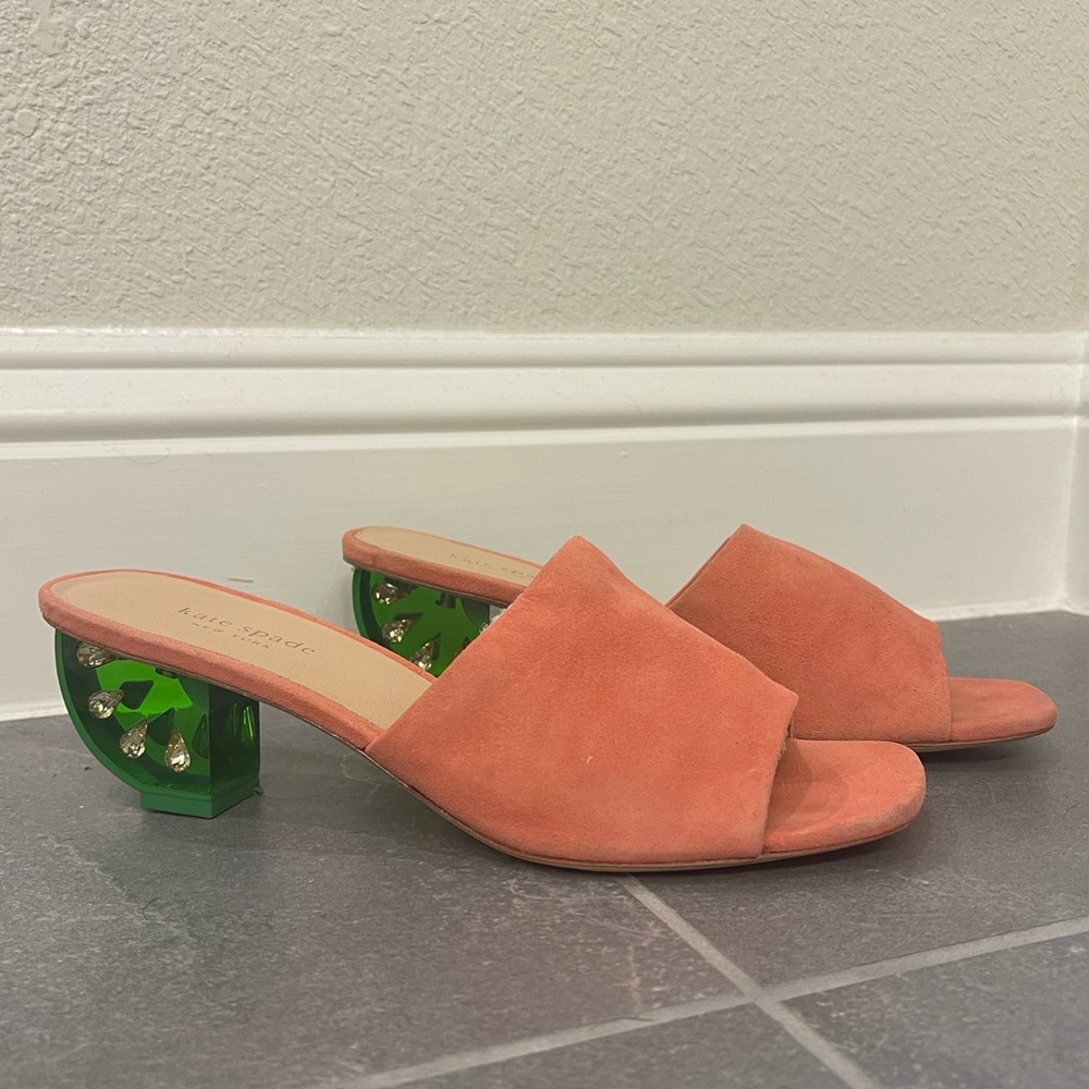 Kate Spade Pink and Green Mules with Melon Heels
